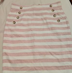 Pink and white striped skirt with button detailing